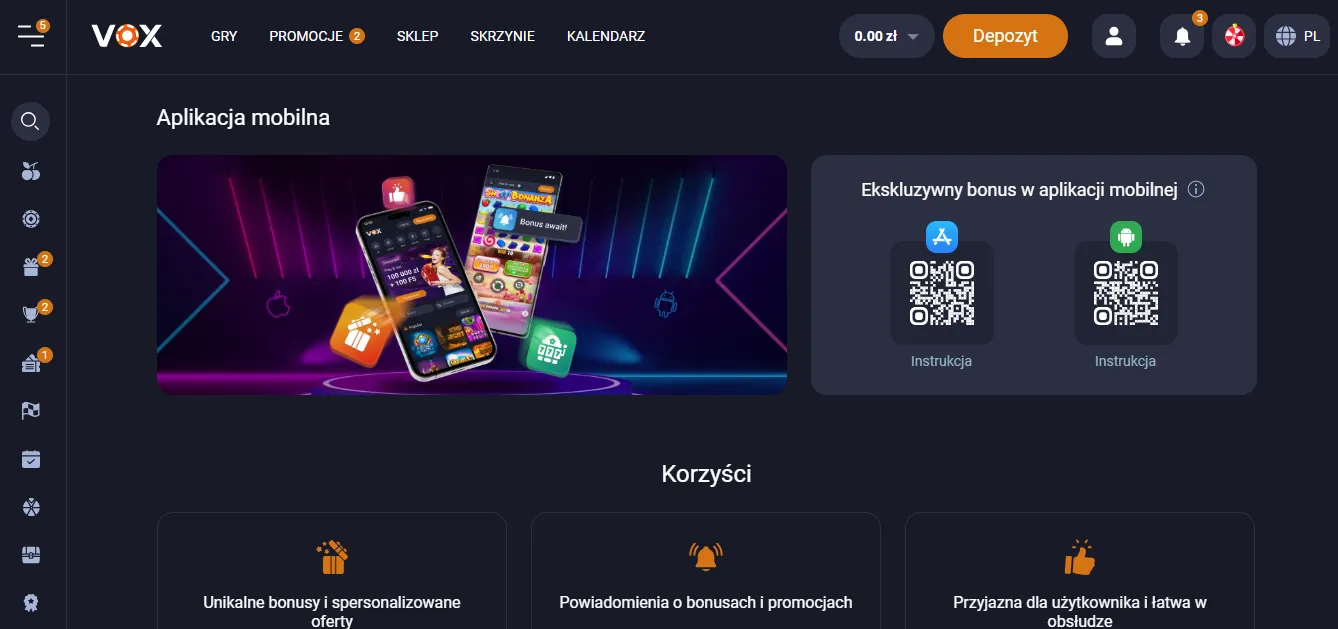 Aplikacja Vox Casino do pobrania na Androida i iOS